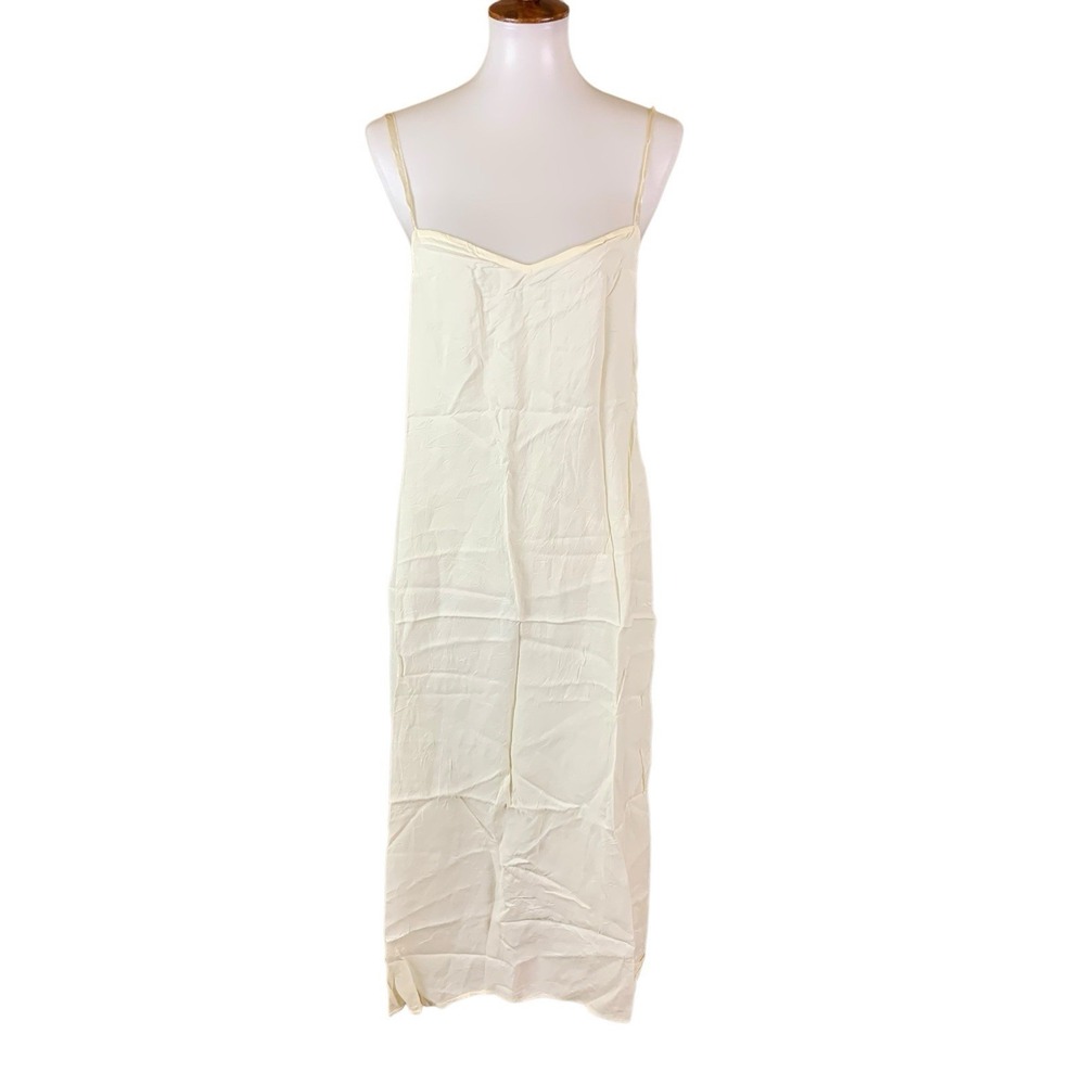 Jessica‎ McClintock Cream Slip Midi Dress Spaghetti Strap Small Slit Large